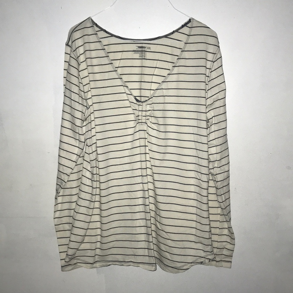 Old Navy Navy Blue and Cream Striped Long Sleeve T